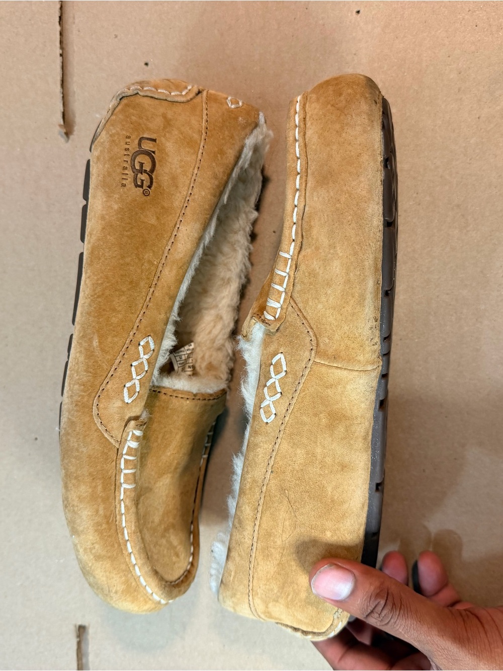 UGG Chestnut/Tan Suede Fleece-Lined Moccasin Slippers